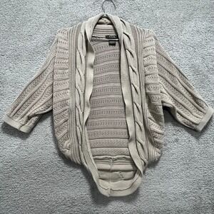 Talie Sweater Women's Medium Beige Cable Knit Cardigan Open Front Cotton Lined‎